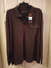 Perry Ellis SHIRT POLO Style QUALITY Long SLEEVE Pocketed BROWN Sz. XL 79.50 NWT