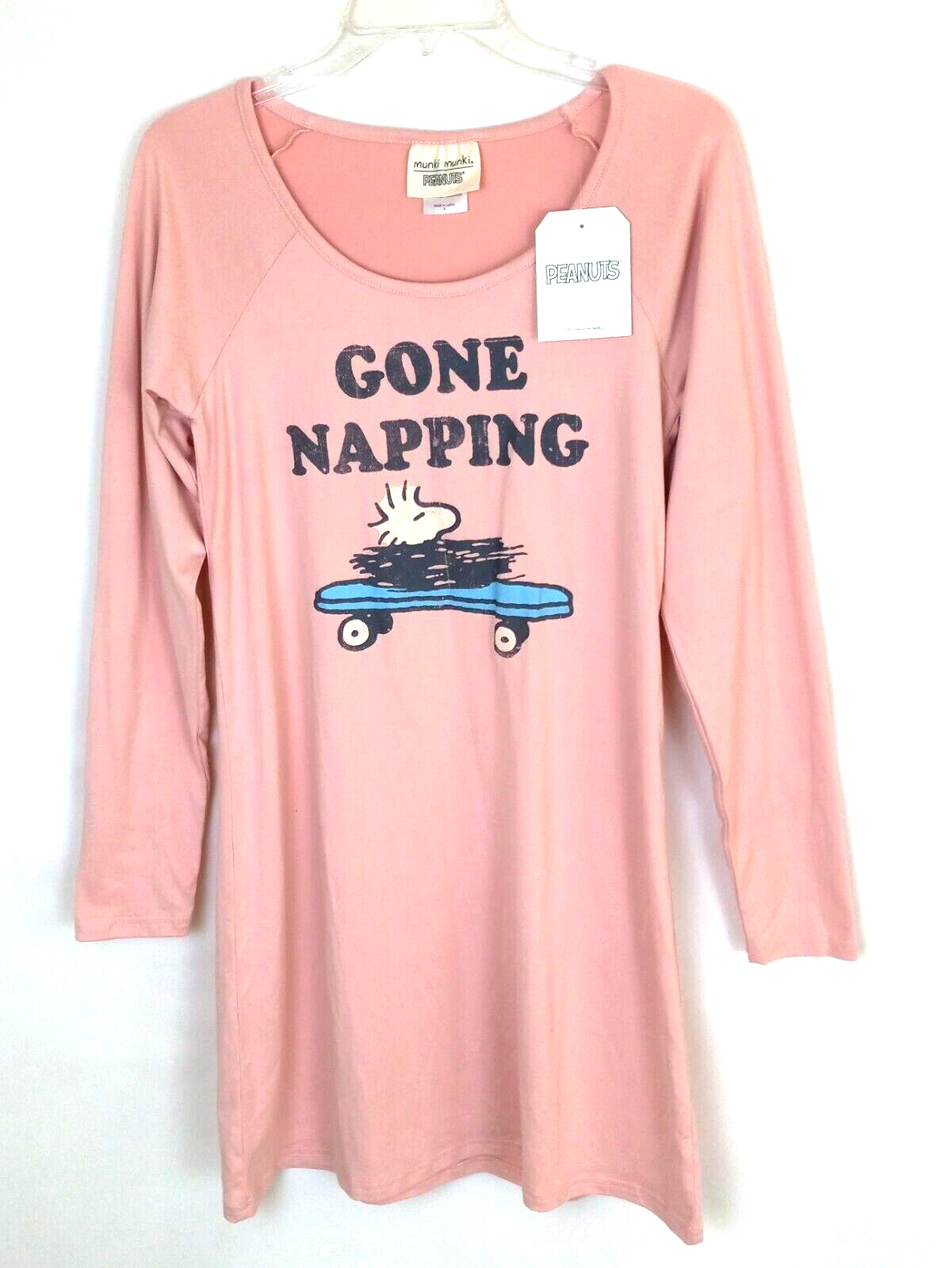 Munki Munki Peanuts Sleepshirt Womans Small Pink Woodstock Gone Napping