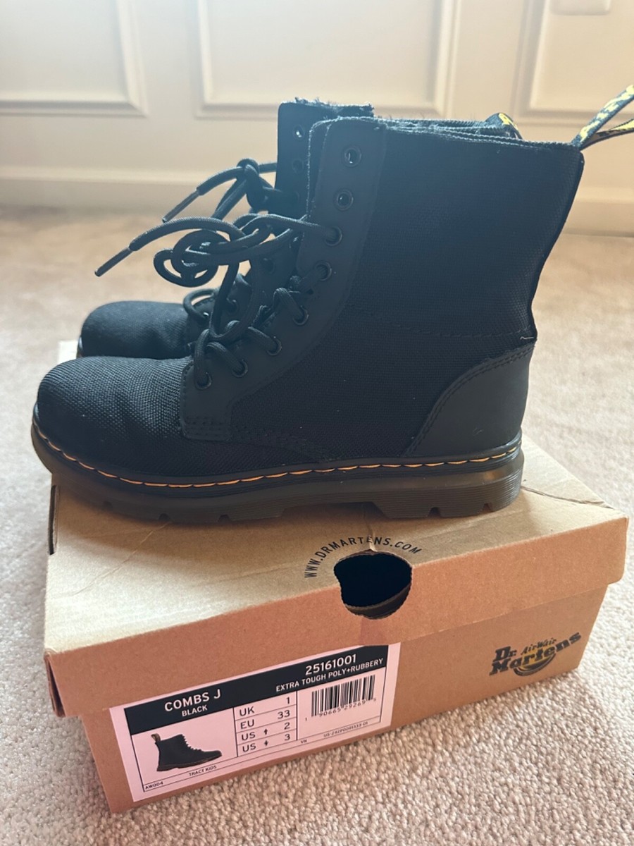 Dr. Martens Black Combs J Canvas Combat Boots Lace Up/Side  display picture 1