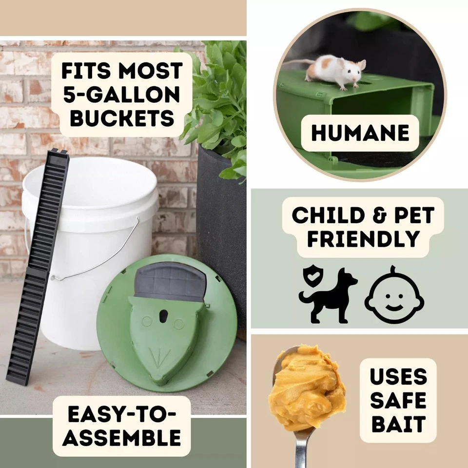 Pack de 2 trampas para ratones humanos, aptas para niños y mascotas, ratonera con tapa de cubo Foto 4 de 4