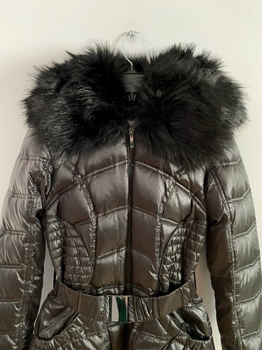 Laundry by Shelli Segal Belted Down Puffer Coat Jacket Faux Fur Size XS NWT - Picture 2 of 6