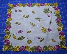 2233 Vintage cotton printed hankie, bright multicolored leaves