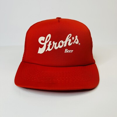VTG Stroh's Beer Snapback Trucker Hat Adjustable Competition PRO Red Mesh 80s