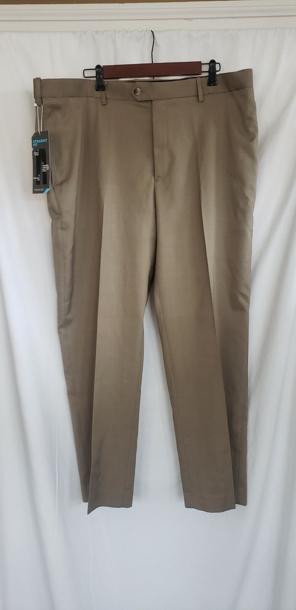 Savane Men's Flat Front Stretch Crosshatch Dress Pant