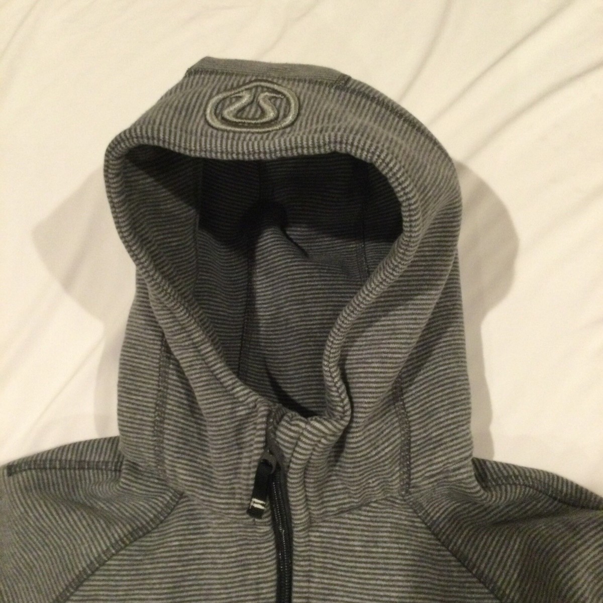 Lululemon Womens Front Zip Logo Striped Hoodie Sweater Gray