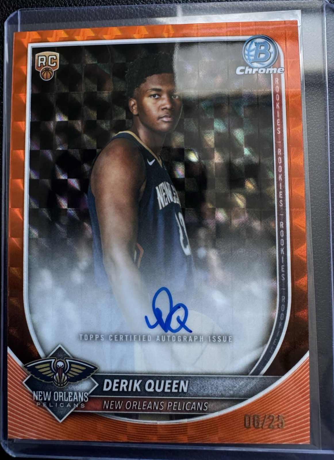 2025-26 Bowman Chrome Derik Queen Orange Rookie Autograph /25 Pelicans
