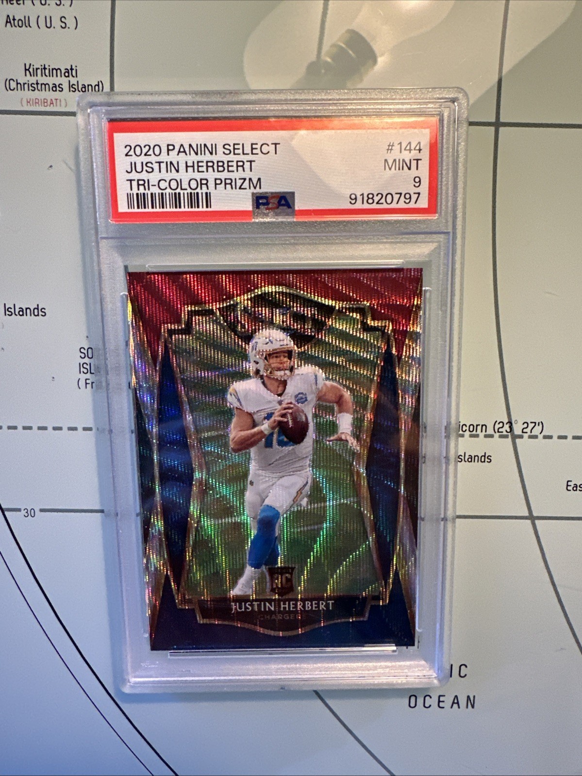 2020 Select - Premier Justin Herbert #144 Tri-Color Prizm /199 Rookie - PSA MT 9