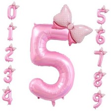 40 inch Number 5 Balloon with Bow Pink Happy Birthday Jumbo Pink Number 5