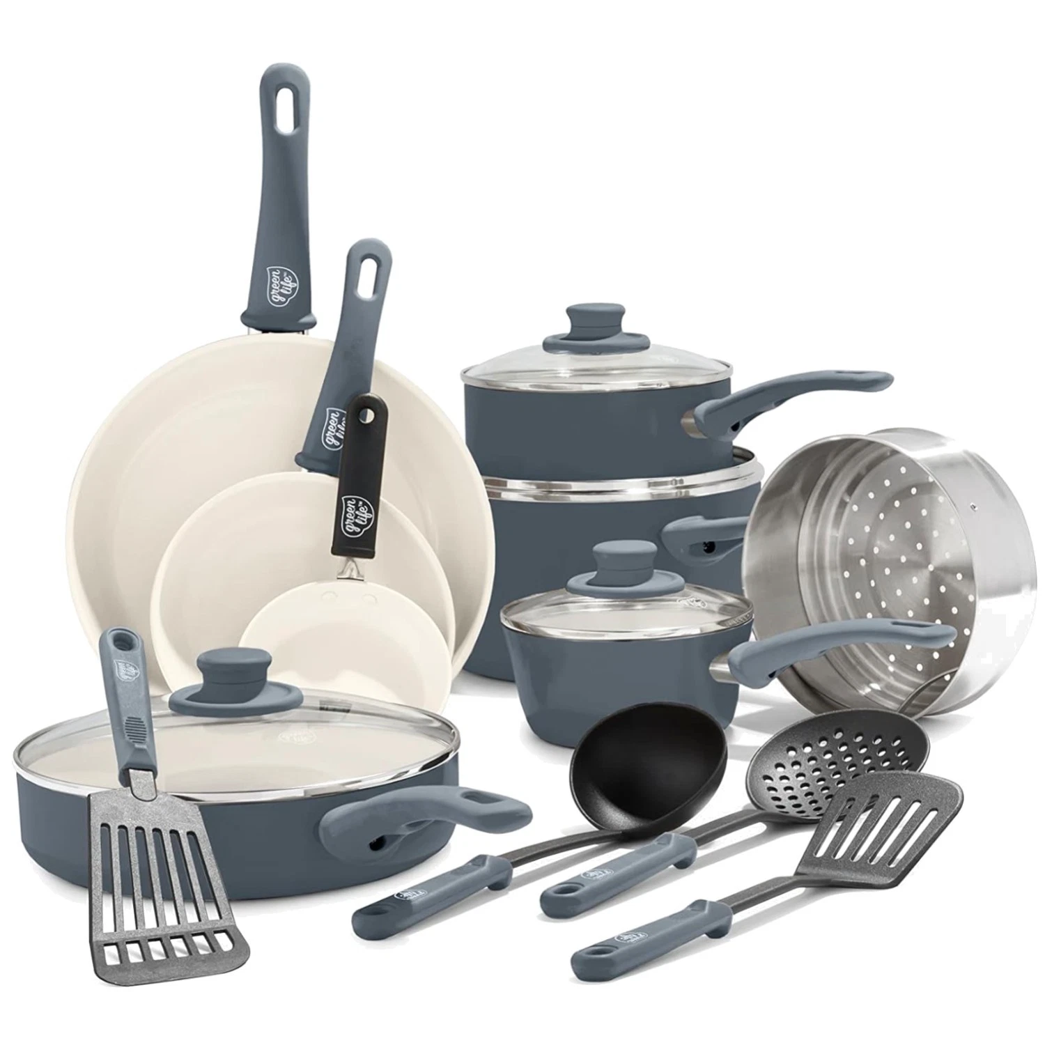 Nonstick Ceramic Cookware Set, 16-Piece, PFAS-Free, Gray