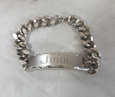 Vintage SWANK Men's ID Bracelet Silver Tone Engraved “JOHN” Curb