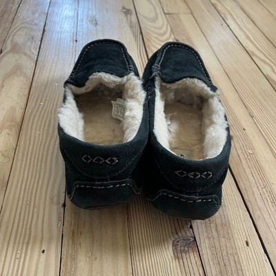UGG Ansley Black Suede Moccasin Slippers Women 8 Wool Lined 3312