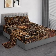 King Size Bed Sheet Sets, Tribal Abstract Soft Microfiber 4 Pcs Bedding Sets ...