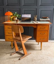 Vintage Mid Century Modernist Teak Home Office Work Desk by ABC Desk 50s 60s