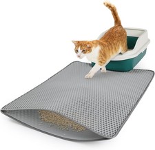 Cat Litter Mat, Large 31" x 23" Gray, Double Layer, Waterproof, Odor-Free