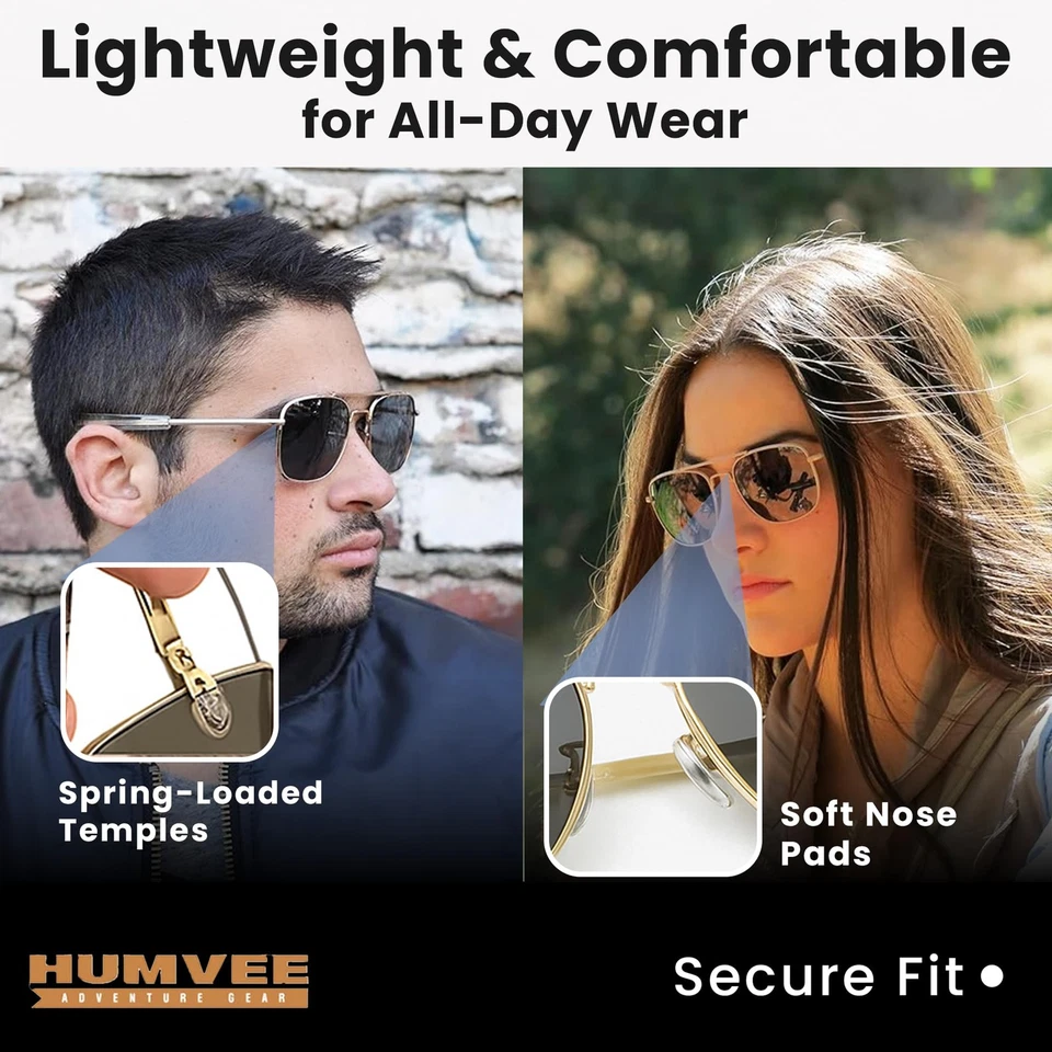 Gafas de sol Humvee polarizadas aviador hombres mujeres marco dorado lentes grises UV400 Driv... Foto 4 de 4