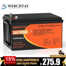 24V 100Ah LiFePO4 Lithium Battery 2560Wh Deep Cycles For RV Solar Boat Off-grid