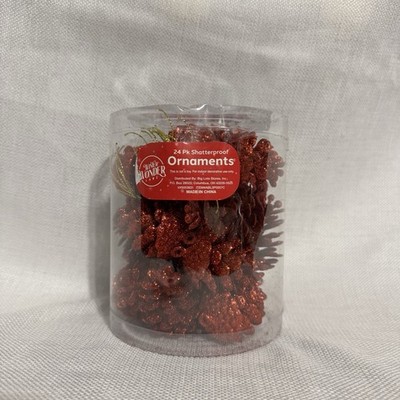 Glitter Red Pine Cone Ornaments 24 Pack Shatterproof  New In Package