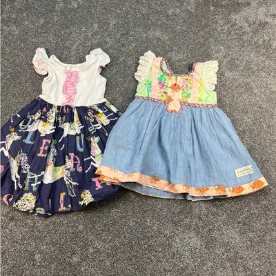 SweetHoney Dress Set Carousel Horse Ruffle & Floral Flutter Sleeve Girls Size 4