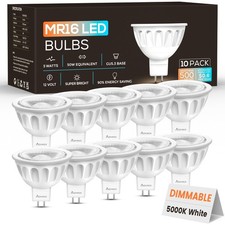 10 Pack Dimmable MR16 LED Bulbs, 12V 5W 50-Watt Equivalent , 5000K Daylight W...