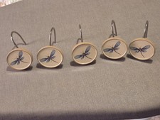 Dragonfly Shower Curtain Hooks Set of 5 Blue Botanical Cottage Bath Decor