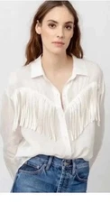 Rails Dallas Fringe Button Down Shirt Ivory Woman Size XS