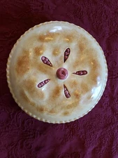 Vintage Large Cherry Pie Pan with Lid Porcelain Decorative Cherries