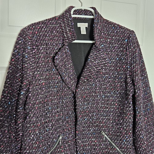 Chico's lila Tweed Blazer Jacke Gr. 2 Large vorne offen Karriere Arbeitskleidung - Bild 2 von 9