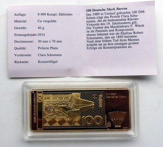 Münzen/Banknoten Barren 100 DM und 1 Schilling Österreich vergoldet/versilbert