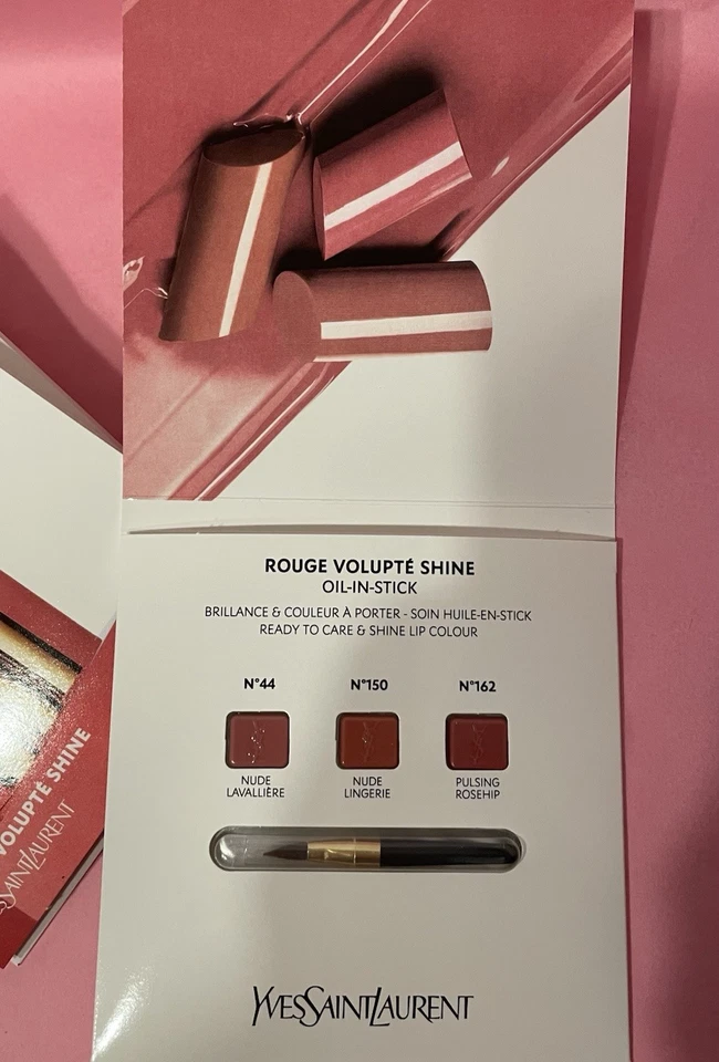 6 muestras de aceite brillante Yves Saint Laurent Rouge Volupte en lápiz labial n.º 44 150 162 Foto 2 de 4