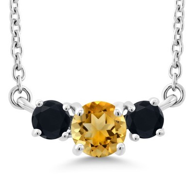 0.52 Ct Round Yellow Citrine Black Onyx 10K White Gold Necklace
