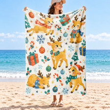 Cartoon Reindeer Snowflakes Gifts Ornaments Coral Fleece Blanket