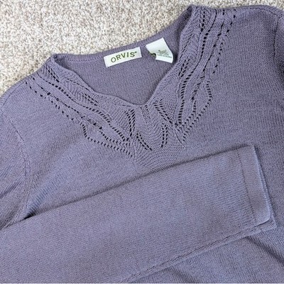Orvis Womens Lavender Knit V Neck Long Sleeve Sweater Size S