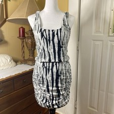 TART Ruched Bodycon Tie Dye Tank Dress Black White Gray Size Medium