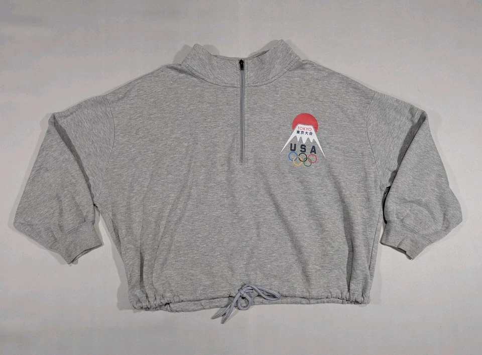 Mujer Sudadera Recortada Cómoda Linda 1/4 Cremallera Gris XL Equipo EE. UU. Juegos Olímpicos de Tokio Foto 2 de 4