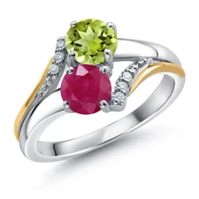 1.13 Ct  Ruby Peridot 925 Silver and 10K Yellow Gold Lab Grown Diamond Accent