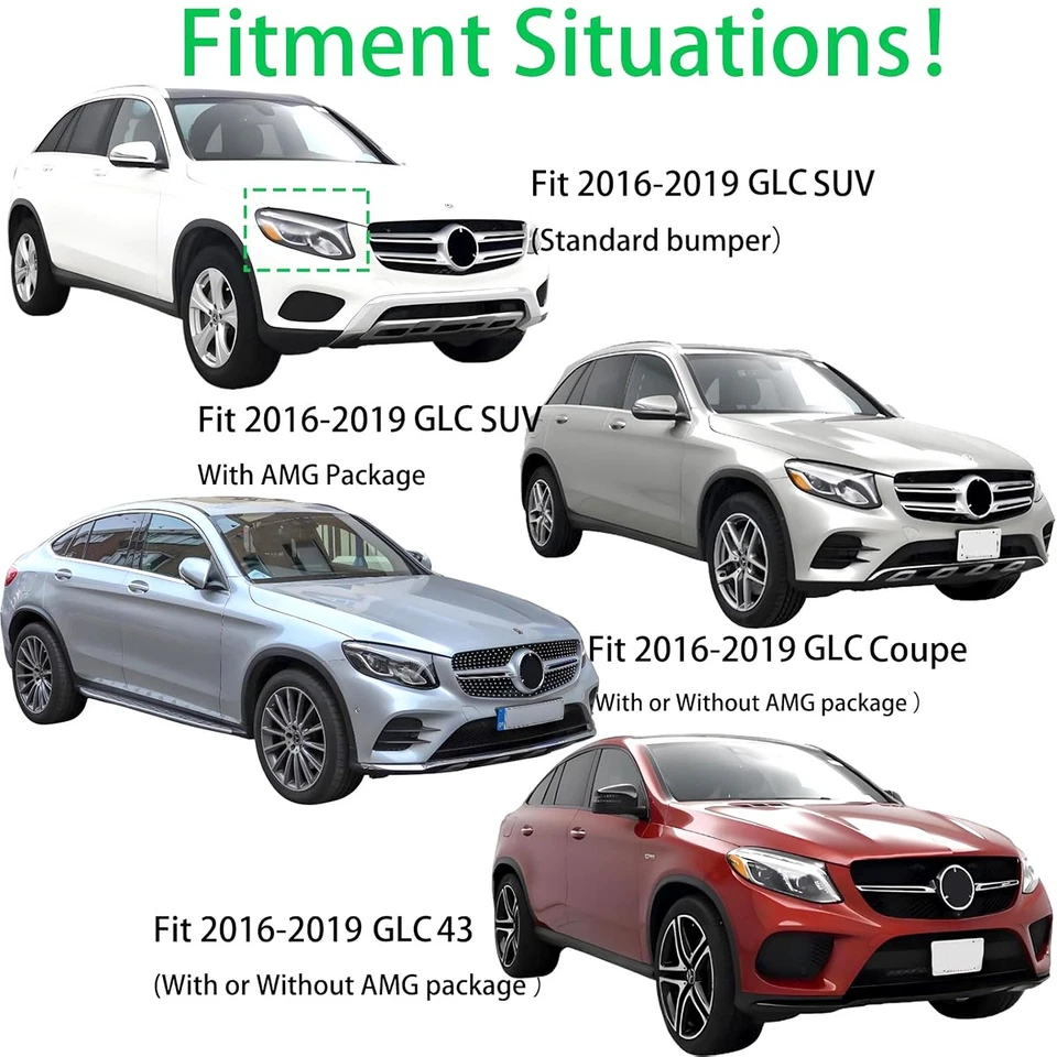 GT Style Front Grille For Mercedes Benz C253 X253 GLC300 CLC43 2016-2019 Black Foto 2 de 4