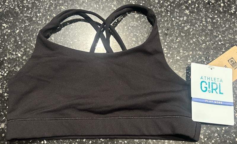 NWT Girl’s Athleta Girl Upbeat Sports Bra In Black Size Medium 8-10