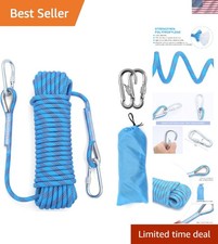 Versatile 32ft Static Climbing Rope with Steel Hooks - Perfect for Tree Climbing