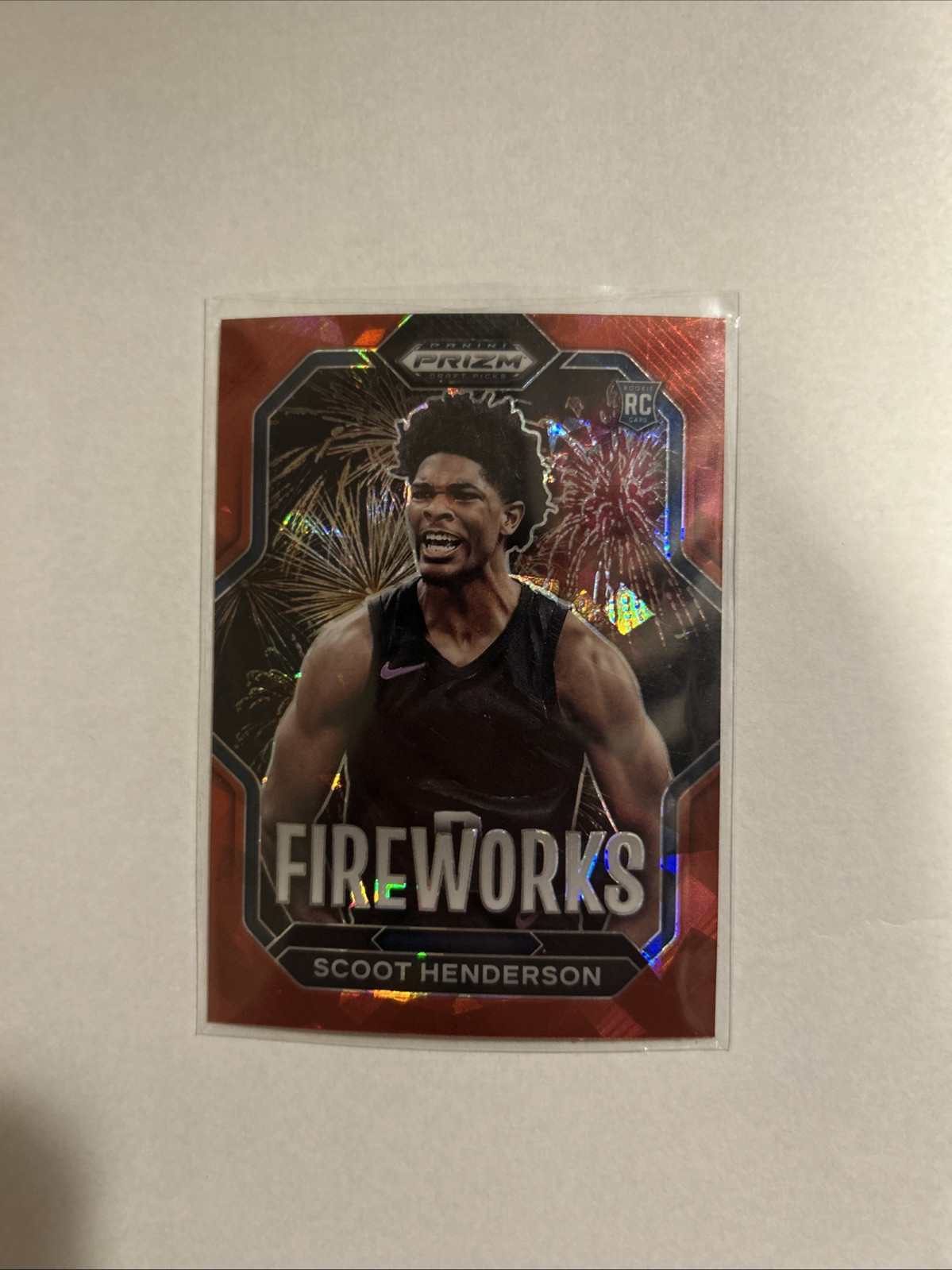 2023 Panini Prizm Draft Picks Fireworks #3 Scoot Henderson (RC) Red Cracked Ice