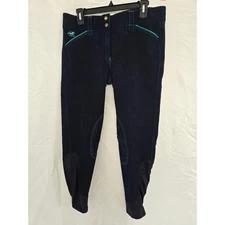 Piper SmartPak Women's Navy Horse Riding Breeches Sz 34R Teal Accent Horse Logo