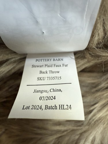Pottery Barn Stewart Plaid Faux Fur Back Throw Ivory NWOT - Picture 3 of 4