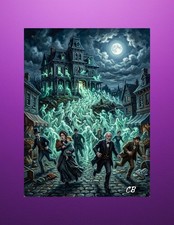 Haunted House Unleashed | ACEO Giclee Print | Ghost Horde Horror | Oil Style Art