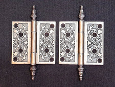 Antique Pair Of Ornate Victorian Eastlake 4x4 Steeple Tip Cast Iron Door Hinges
