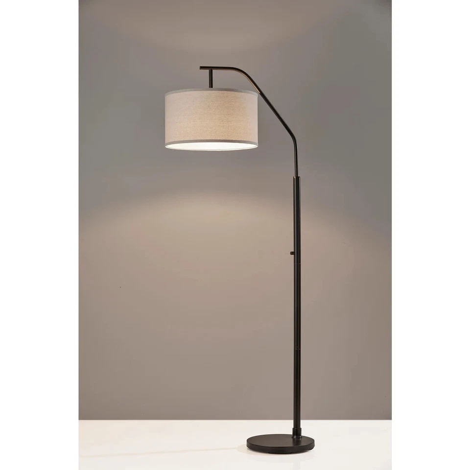 Adesso SL1140-01 Max Modern Floor Lamp Black with 16 Round Oatmeal Linen Shade - Image 4 of 4