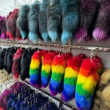16"-18" Real Fox Fur Tail Keychain Bag Charm Purse Pendant Costume Cosplay Toys