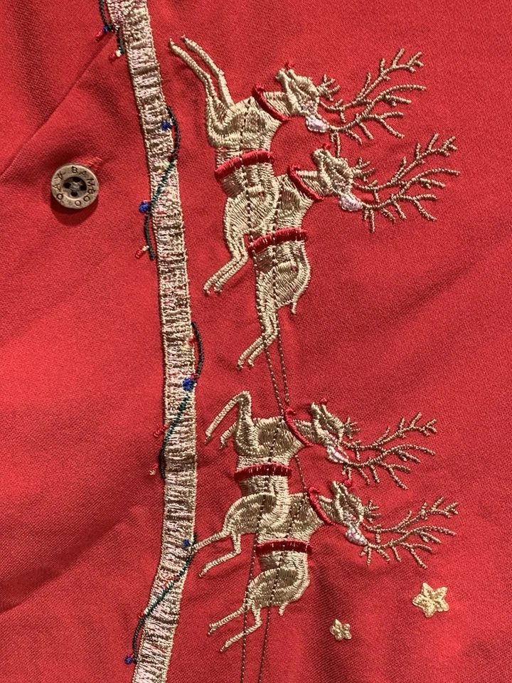 Vintage Embroidered Bamboo Cay 70% Modal Santa's Sleigh Palm Tree Hawaiian M - Image 4 of 4