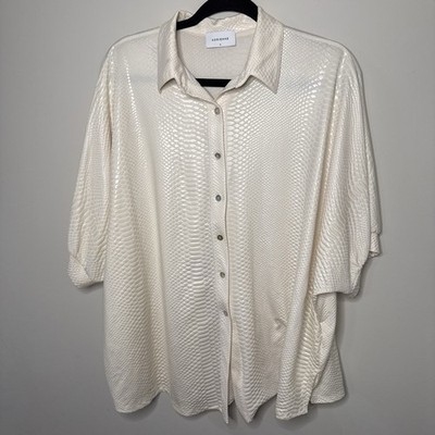 ADRIENNE Oversized Arizona Snake embossed textured Cream Short Sleeve Blouse / S