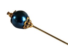 3" Hat-Stick-Lapel Pin 10mm Blue Pearl Focal Bead Gold-tone Findings BSD104