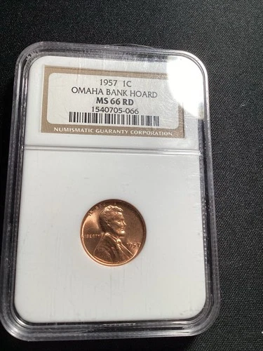 Beautiful High Grade 1957 Lincoln Cent.  NGC GRADED MS 66 RED (OMAHA BANk HOARD)