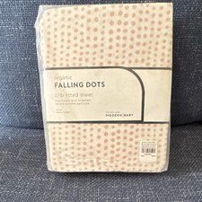 Pottery Barn Baby Organic Cotton Falling Dots Crib Fitted Sheet Beige Pink